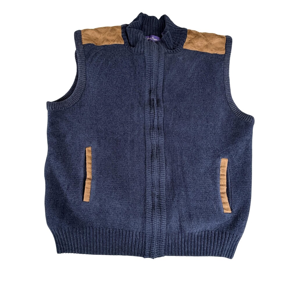 Alan Flusser Sweater Vest Mens Large Blue Knit Lined Mock Neck Zip Quilted